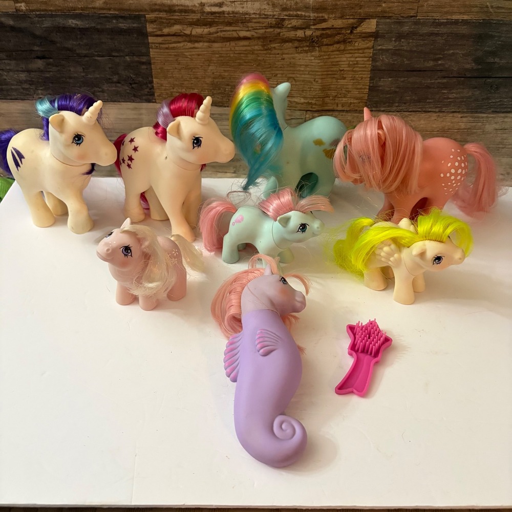 Vintage My Little Pony G1 Lot Hasbro 1983 Unicorn Sea Pony Baby Ponies 8pc Brush